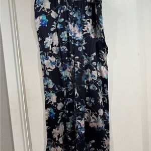 Johnny Was Silk Navy and Floral Wide Leg Trousers